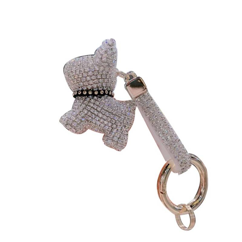 Hündchen Schlüsselanhänger,Asudaro Bling Bling Auto Schlüsselband Niedlicher Universal Auto Schlüsselring Auto Ornament Kristall Hunde Schlüsselanhänger Funkelnder Strass-Schlüsselring Zubehör,Weiß von Asudaro