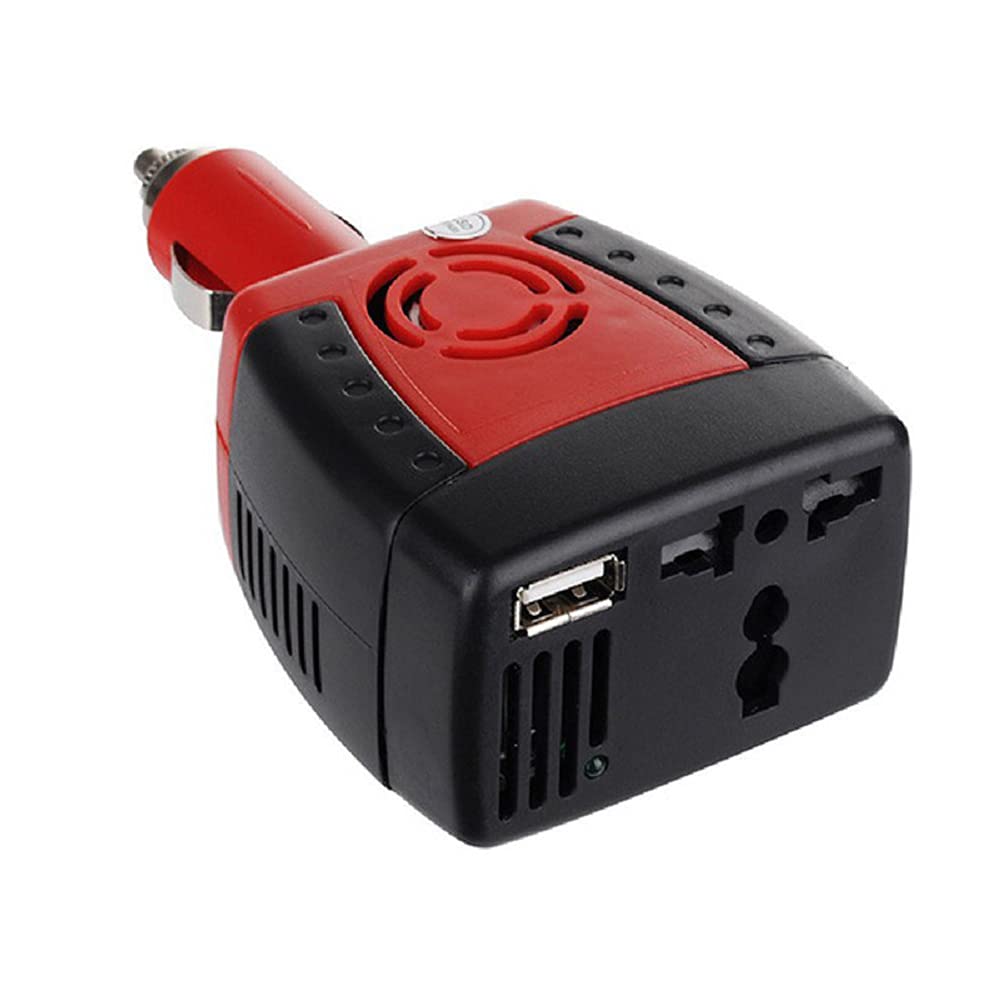 KFZ Spannungswandler,Asudaro DC 12V auf AC 220V 150W Auto Power Inverter Zigarettenanzünder Netzteil Inverter Adapter KFZ Netzadapter Netzgleichrichter mit USB-Ladeanschluss USB-5V-Ausgang,Schwarz Rot von Asudaro