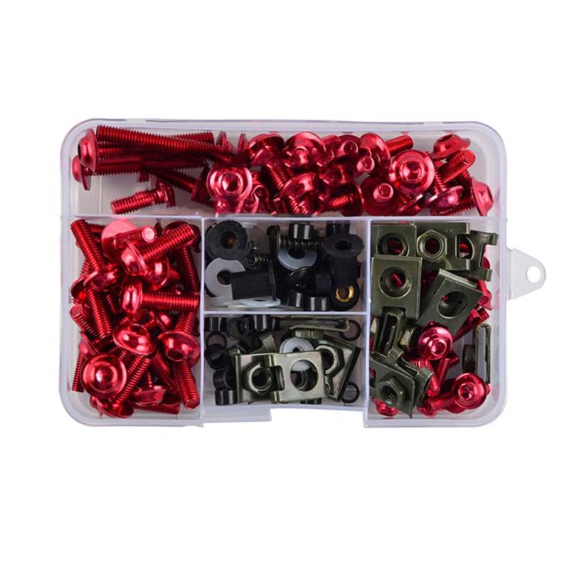 Motorrad Schrauben Set, Asudaro 137Pcs Motorrad Muttern Schrauben-Kit Universal-Schraubenset M6 M5 Verkleidungsschraube Modifiziertes Zubehör, Verkleidungsschrauben Schrauben Karosserie Kit,Rot von Asudaro