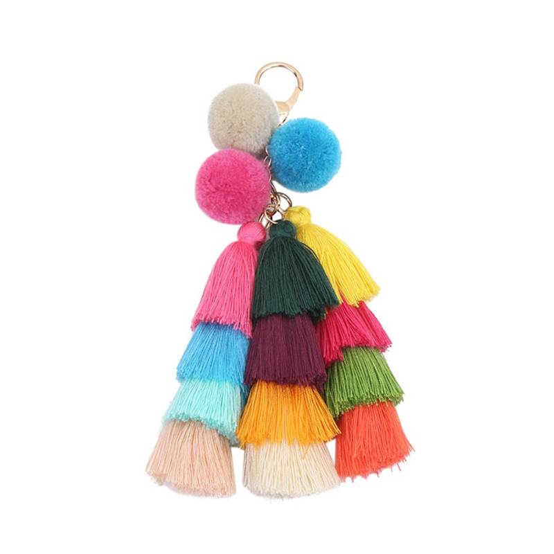 Pom Pom Taschenanhänger,Asudaro Kreativ Furball Schlüsselverzierung Mehrlagiger Faden Fransen Perlen Anhänger Schlüsselanhänger Auto Tasche Charm Ornamente für Frauen Mädchen,Farbe 18cm von Asudaro