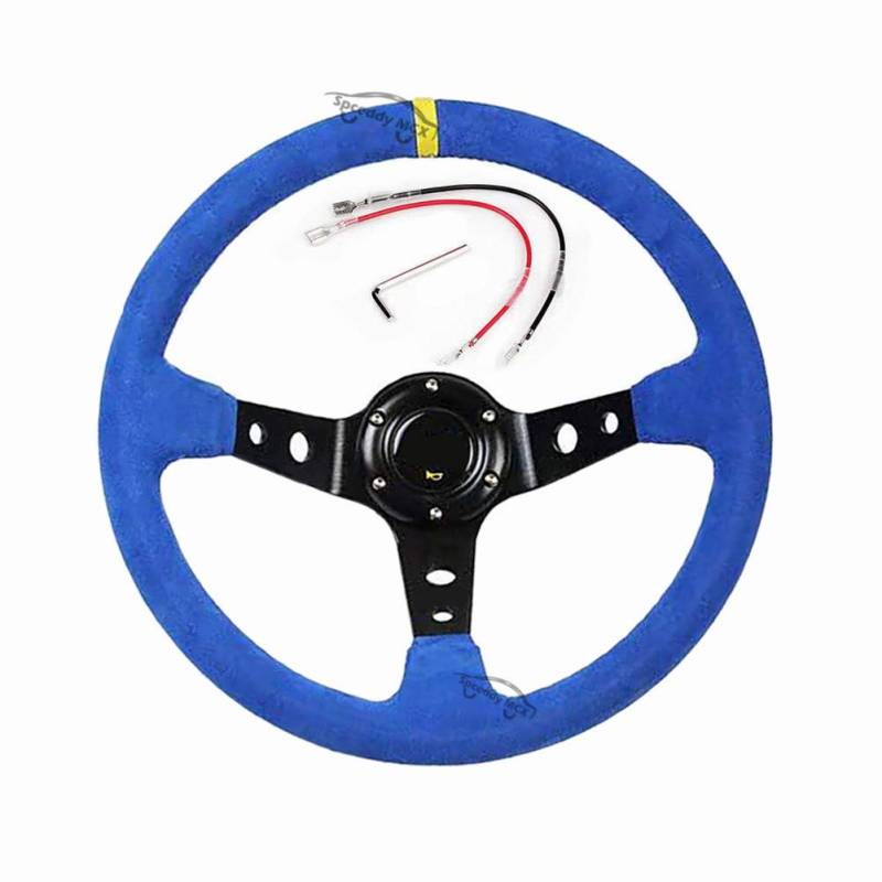 Racing Lenkrad,Asudaro Universal-Lenkrad 350 mm 6 Schraube Sportrennen Lenkrad Rennspiel Rennlenkrad, Deep Dish Speichen Lenkrad Lenkräder Sportlenkrad Auto Interior Zubehör Ersatz,Blau von Asudaro