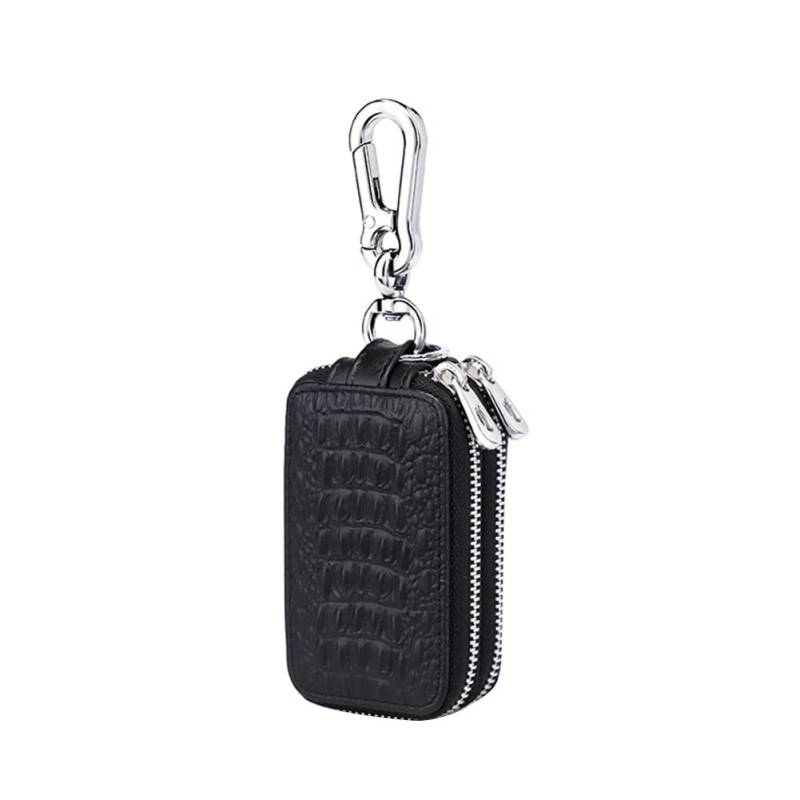 Reißverschluss Schlüsselmäppchen für Herren Damen,Asudaro Universal Auto Schlüsseltasche Echtes Leder Auto Keychain Schlüsselanhänger Tasche Große Kapazität Autoschlüssel FAL,Schwarz von Asudaro