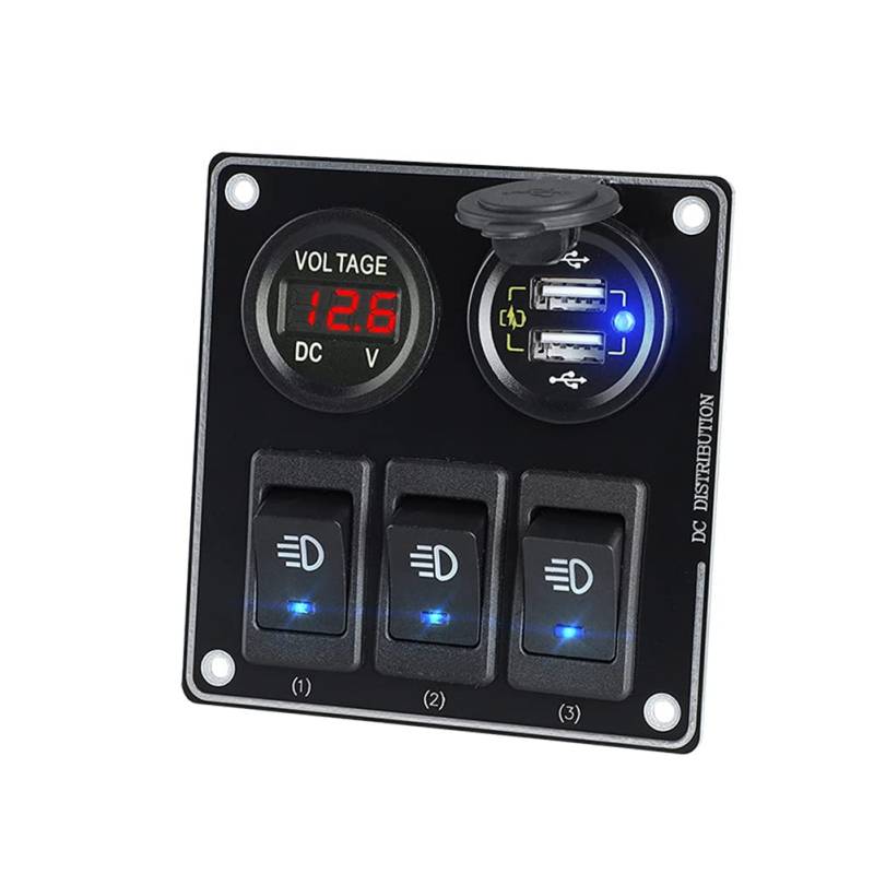 Schalter Panel mit Dual USB Ladegerät, Asudaro 12V-24V Schalter Panel ON-OFF Kippschalter Panel Wasserdichte LED Voltmeter für Auto Marine Boot Wohnmobil Fahrzeuge LKW Schaltkreis Steuerung,rot von Asudaro