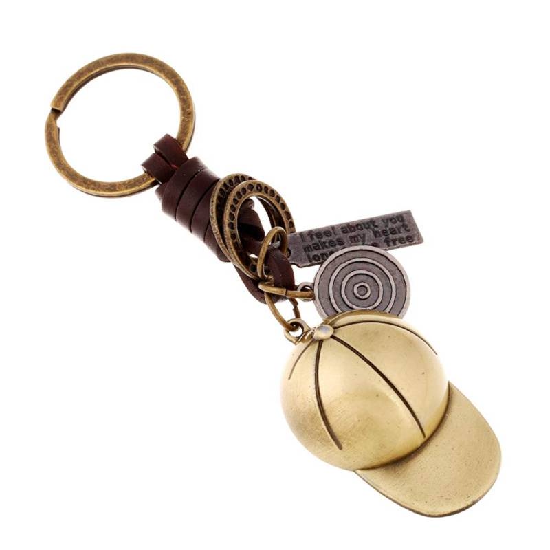 Schlüsselanhänger Baseballcap Leder Spiel Cap Kappe Kopfbedeckung Metall Anhänger Charm Autoschlüsselring Anhänger, Schlüsselband Key Chain Short Schlüsselhalter für Männer Damen,Bronze von Asudaro