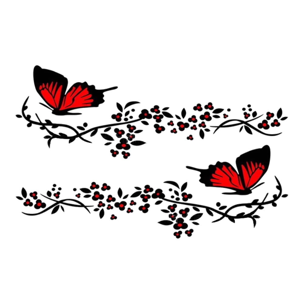 Schmetterlings Blumen Autoaufkleber,Asudaro 2St Wasserdicht Schmetterling Aufkleber Auto Tattoo Auto Motorhaube Aufkleber Dekoration Augenbraue Lampe Für SUV LKW Wandbild 30 cm x 11 cm,Schwarz Rot von Asudaro