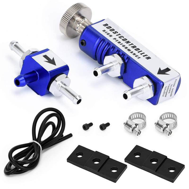 Turbo Boost Controller Kit, Asudaro 1-30PSI Universal Auto Handbuch Boost Controller Kit Aluminium Einstellbar Manuell Turbo Boost Regler Controller Ventil Kit,Blau von Asudaro