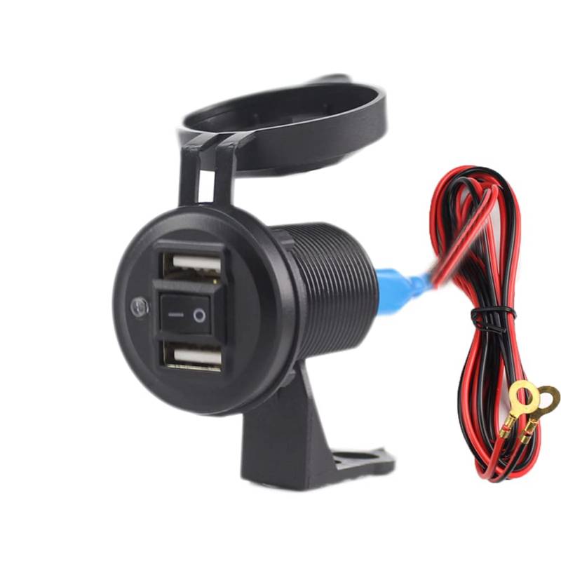 USB Auto Ladegerät, Asudaro 5V 2.1A Auto USB Steckdose Wasserdicht Zigarettenanzünder USB Adapter Einbau Buchse Motorrad USB Ladegerät für Motorrad, Wohnwagen, Boot,LKW,Dual-Port-USB von Asudaro