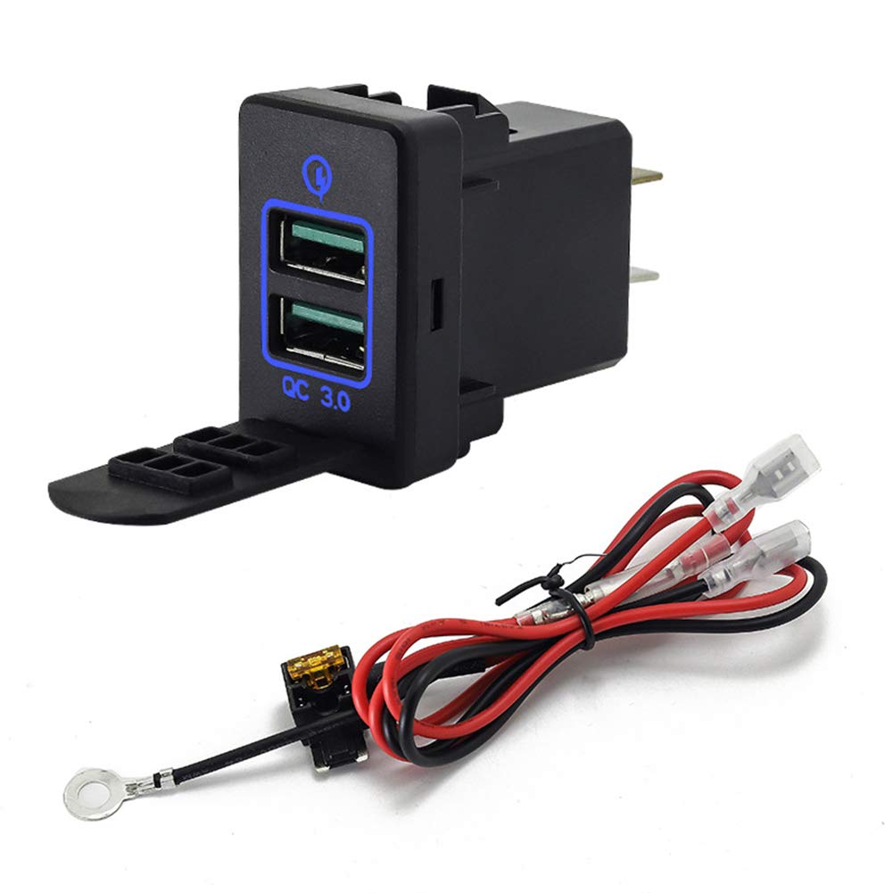 USB Auto Steckdose, Asudaro Dual USB Buchse Ladegerät 12V-24V Auto Ladegerät Schnellladung USB Einbau Buchse Netzteilbuchse mit Kabel für F20 für Handy Rot/Grün/Blau Licht,Blau von Asudaro