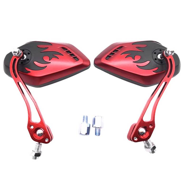 Weitwinkel Motorrad Rückspiegel,Asudaro 1 Paar Motorrad Seitenrückspiegel Motorrad Spiegel mit Flammenmuster Lenkerspiegel Seitenspiegel für Chopper Quad Roller Scoote,Rot von Asudaro