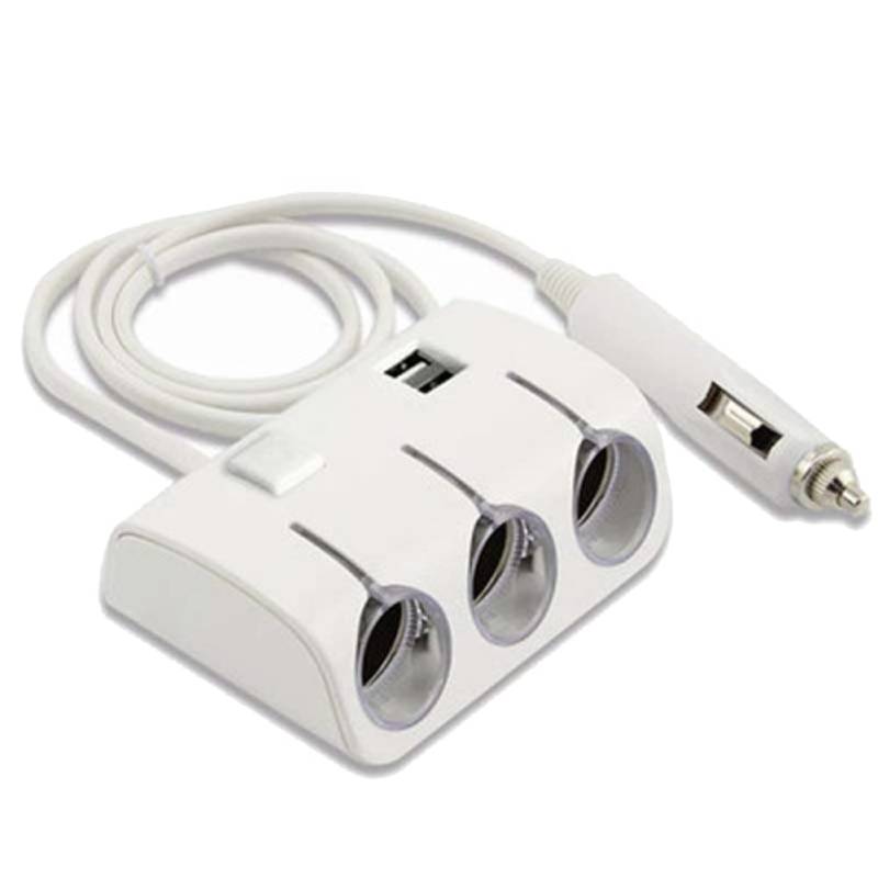 Zigarettenanzünder Ladegerät Adapter, Asudaro 120W 12V/24V 3 Löcher Zigarettenanzünder USB Autoladegerät mit 2 USB-Anschlüssen, LED-Blaulicht, Auto Steckdose USB AdaptermitNetzschalter,Weiß von Asudaro