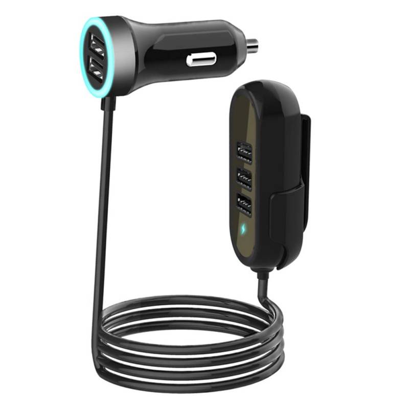 Zigarettenanzünder USB Ladegerät, Asudaro 12/24V Auto Ladegerät kfz Schnellladegerät, 5 USB Ports Auto Ladegerät mit 1.5M Kabel für Handys Tablets USB-Geräte,Schwarz von Asudaro