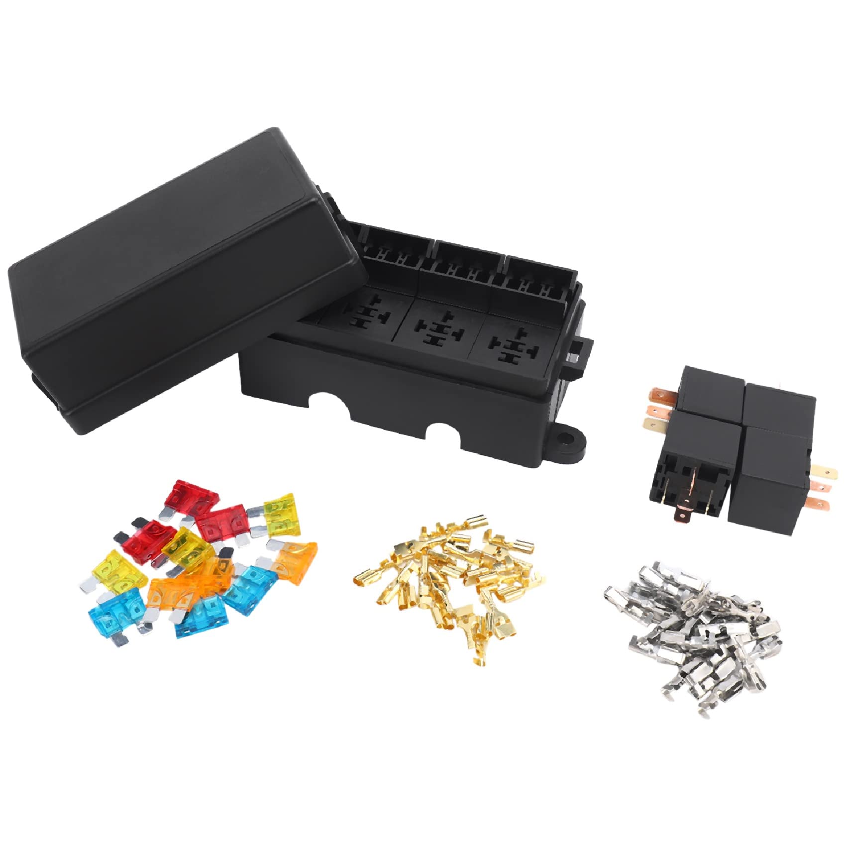 Asuinxurr 12 Way Blade Sicherungshalter Box mit Flachstecker und Sicherung 4PCS 4Pin 12V 80A Relais für Auto-AnhäNger und Boot von Asuinxurr