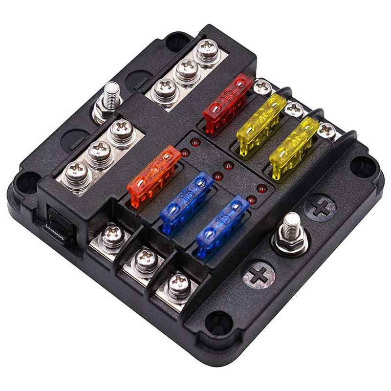 Asuinxurr Sicherungs Kasten mit Negativem Bus, 6 Wege Blatt Sicherungs Halter Block mit LED Bildschirm für 12 V Boots Auto Automobil Marine von Asuinxurr