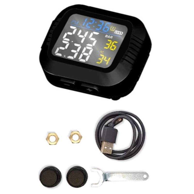 Asuinxurr Wasserdichtes Motorrad Echtzeit ReifendrucküBerwachungssystem Externer Sensor Drahtloses LCD Bildschirm Motor TPMS von Asuinxurr