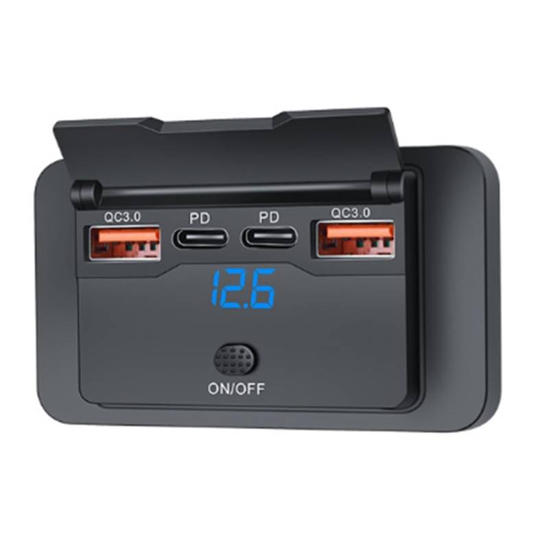 Asyduey 4-Ports 12 V 108 W Dual PD + Dual QC3.0 USB-Ladegerät mit Digitalem Voltmeter-Schalter, Steckdosen-Panel-Adapter von Asyduey