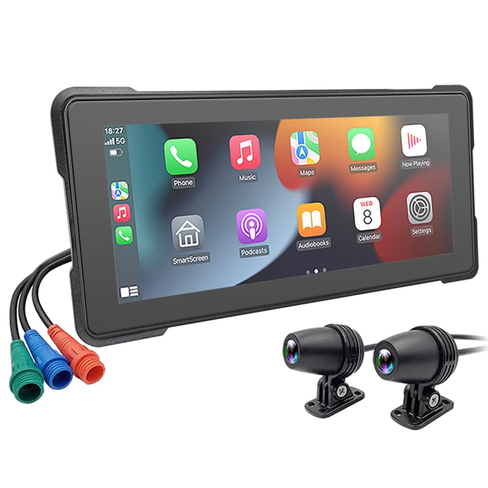 Asyduey 6,86 Tragbarer Motorrad-DVR, Kabelloses Carplay, Android Auto, Touchscreen, Wasserdichter Monitor, GPS-Navigation, Dashcam von Asyduey