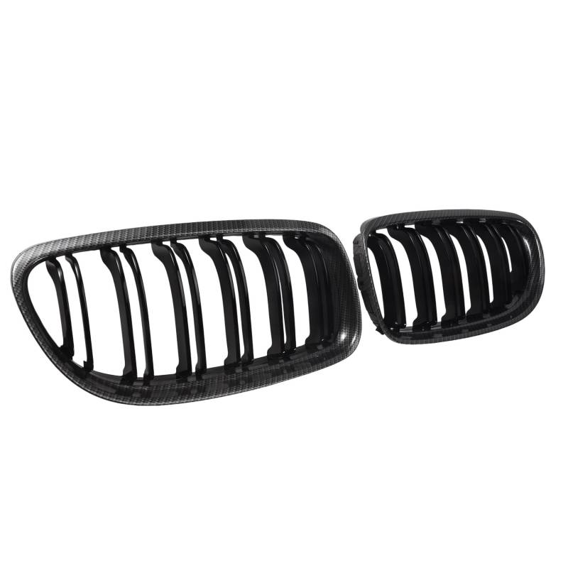 Asyduey Auto Carbon Fiber GläNzend Schwarz Doppel Lamellen Front Nieren Gitter Grill für E90 E91 3 Series 2009-2011 von Asyduey