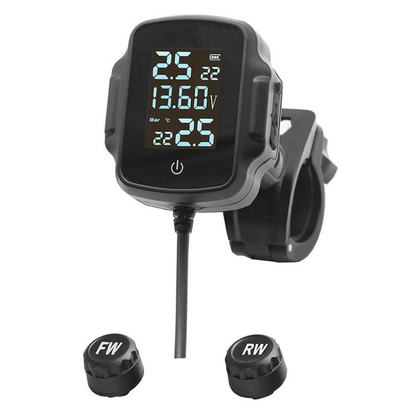 Asyduey Motorrad TPMS Motorrad ReifendrucküBerwachungssystem Reifentemperatur Alarmsystem mit QC 3.0 USB LadegeräT von Asyduey