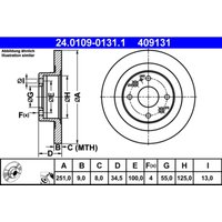 Bremsscheibe ATE 24.0109-0131.1 hinten, voll, 1 Stück von Ate