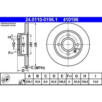 Bremsscheibe ATE 24.0110-0196.1 vorne, voll, 1 Stück von Ate