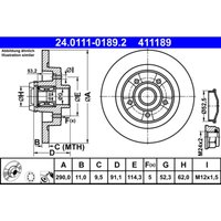Bremsscheibe ATE 24.0111-0189.2 hinten, voll, 1 Stück von Ate