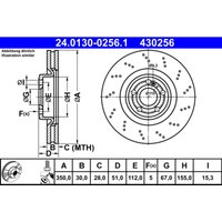 Bremsscheibe ATE 24.0130-0256.1, 1 Stück von Ate