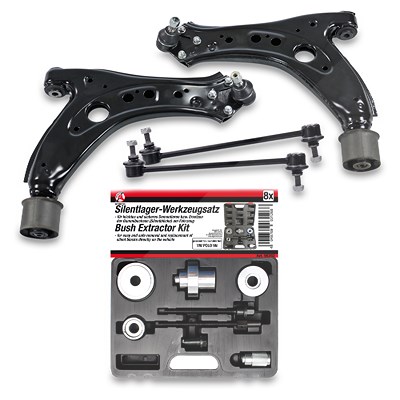 Atec 2x Querlenker +Koppelstangen +BGS DIY Silentlager-Werkzeugsatz für Seat, Skoda, VW von Atec