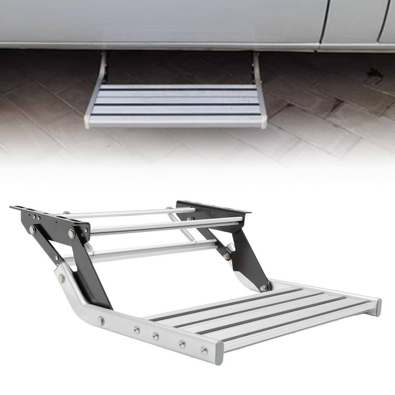 Atnhyruhd Wohnwagenleiter RV Step Manuelle Aluminiumlegierung Entry Einzelschritt für Wohnmobile Reiseanhänger LKW Trittstufe Klappbar Klappplattform Tritthocker Hoher Tragfähigkeit von Atnhyruhd