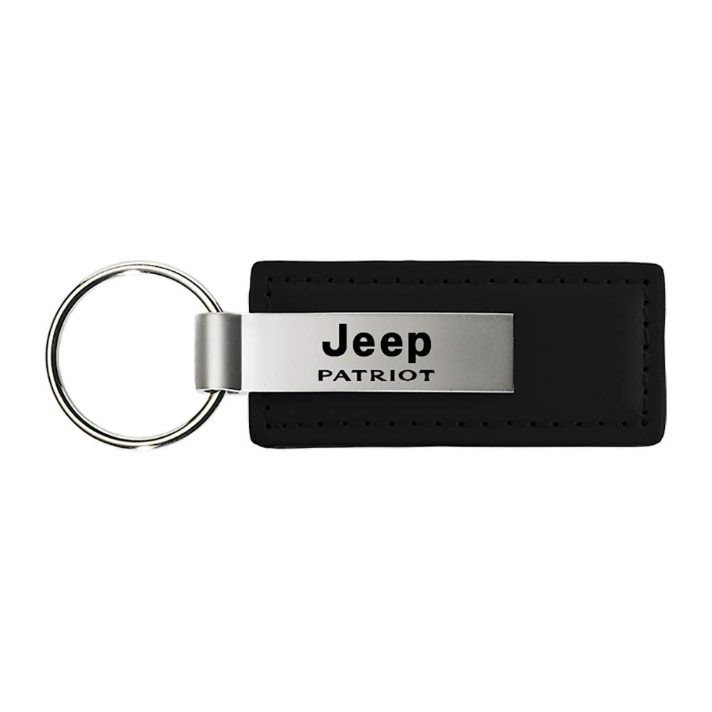 Au-TOMOTIVE GOLD Jeep Patriot Schwarz Leder Schlüsselanhänger mit Lasergravur OEM Logo auf Silber Platte, Misst ca. 2,5 cm x 3–1/10,2 cm, Unisex-Erwachsene, Schwarz von Au-TOMOTIVE GOLD