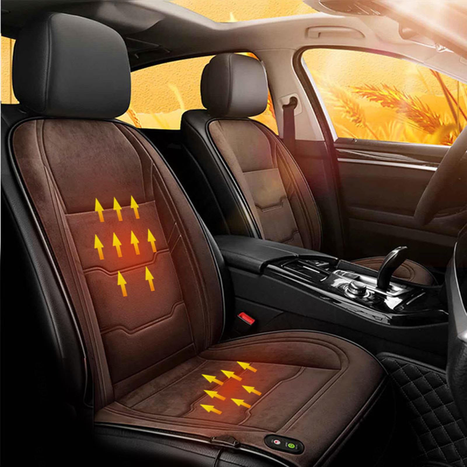 AuMarndi Auto Sitzauflagen 2er Set für Sitzheizung Beheizbare Sitzauflage Auto 12v 2er Set Heizung Auto Sitzauflage 12V-24V Universell Sitzheizung Beheizte Sitzauflage Auto,brown-2seats von AuMarndi