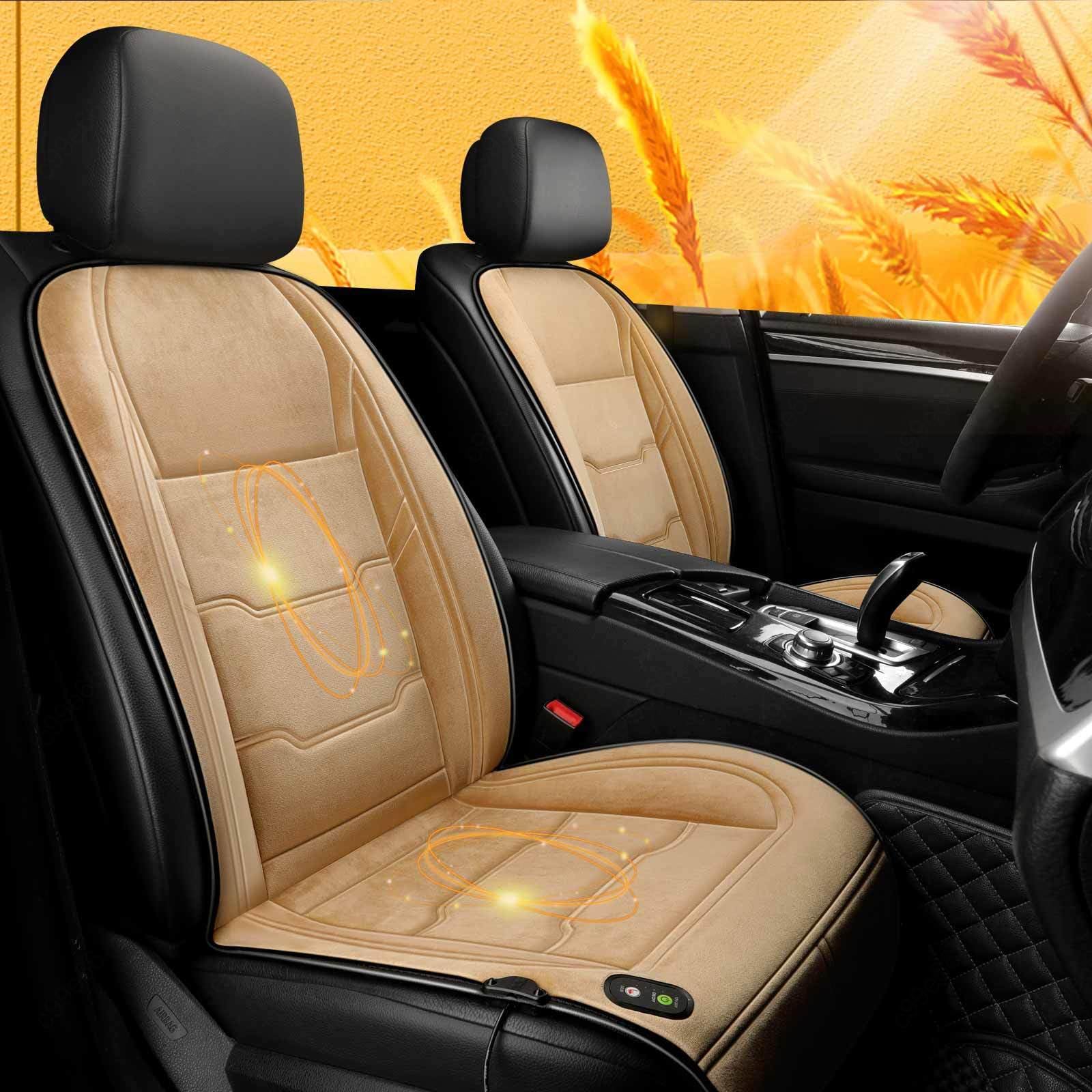 AuMarndi Auto Sitzauflagen 2er Set für Sitzheizung Beheizbare Sitzauflage Stuhl 2er Set Sitzauflage Heizung Auto 12V/24V Universell Sitzheizung Eheizbare Sitzauflage,beige-2seats von AuMarndi