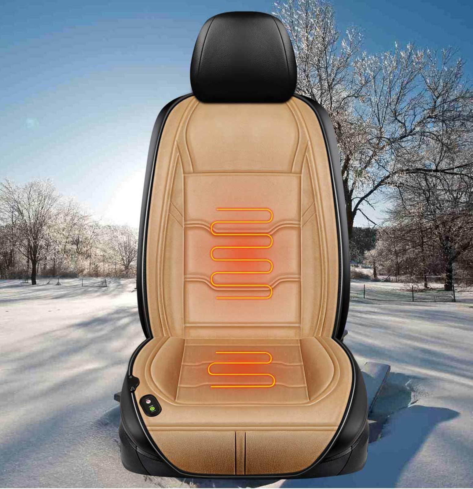 AuMarndi Auto Sitzheizung, Sitzheizung Auto Beheizbare Sitzauflage Stuhl Beheizte Sitzauflage Auto 12v 12V/24V Universell Sitzheizung AutositzbezüGe mit Heizung,beige-1seat von AuMarndi