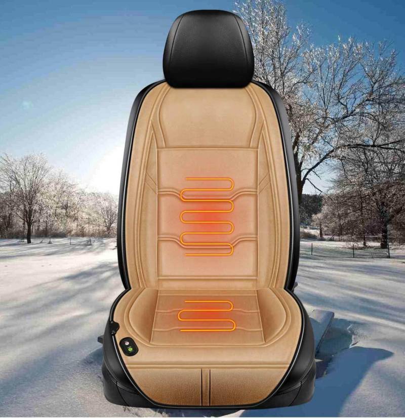 AuMarndi Auto Sitzheizung, Sitzheizung Auto Beheizbare Sitzauflage Stuhl Beheizte Sitzauflage Auto 12v 12V/24V Universell Sitzheizung AutositzbezüGe mit Heizung,beige-1seat von AuMarndi