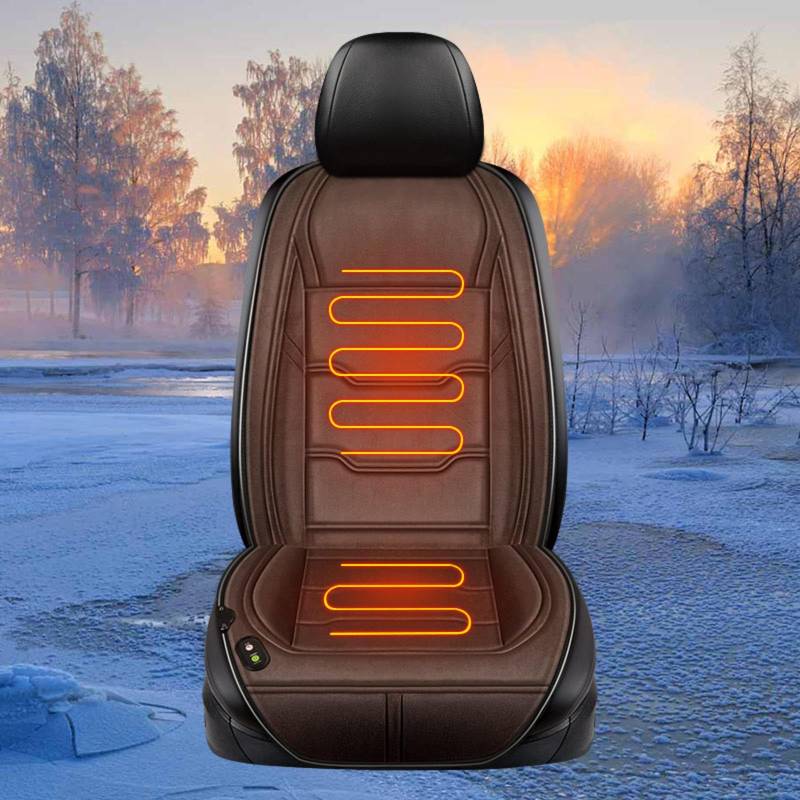 AuMarndi Auto Sitzheizung 12v Auflage Beheizbarer Sitzbezug Auto 12v Sitzauflage Auto Vordersitze 12V-24V Universell Sitzheizung Auto Sitzauflagen,brown-1seat von AuMarndi