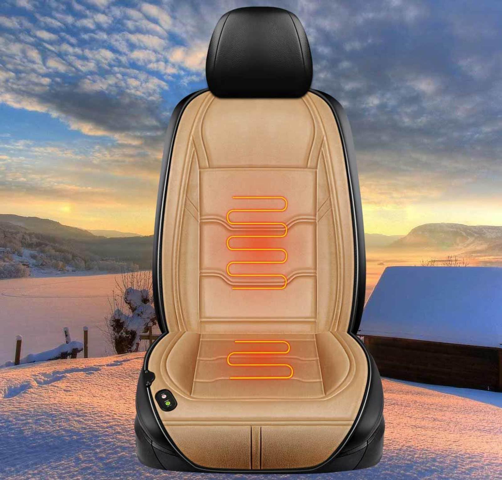 AuMarndi Sitzheizung Auto Auflage Beheizbare Autositzauflage Beheizbare Autositzauflage Auto 12V-24V Universell Sitzheizung Beheizte Sitzauflage Auto,beige-1seat von AuMarndi