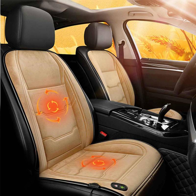 AuMarndi Sitzheizung Matte Auto Nachrüsten Beheizbares Sitzkissen Auto 12v Doppelt Auto Beheiztes Sitzkissen 12V/24V Universell Sitzheizung Auflage,beige-2seats von AuMarndi