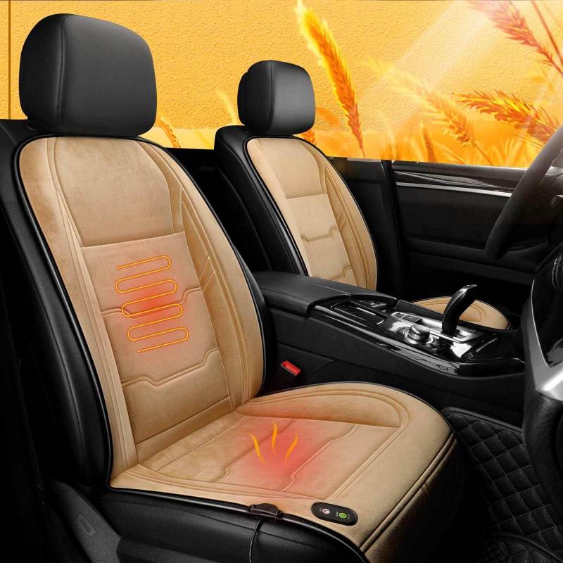 Sitzheizung Auto Auflage 12v Grau Beheizbare Sitzauflage Stuhl Auto 2er Set Sitzheizung 12v für Auto 12V-24V Universell Sitzheizung Beheizt Sitzauflag Auto,beige-2seats von AuMarndi