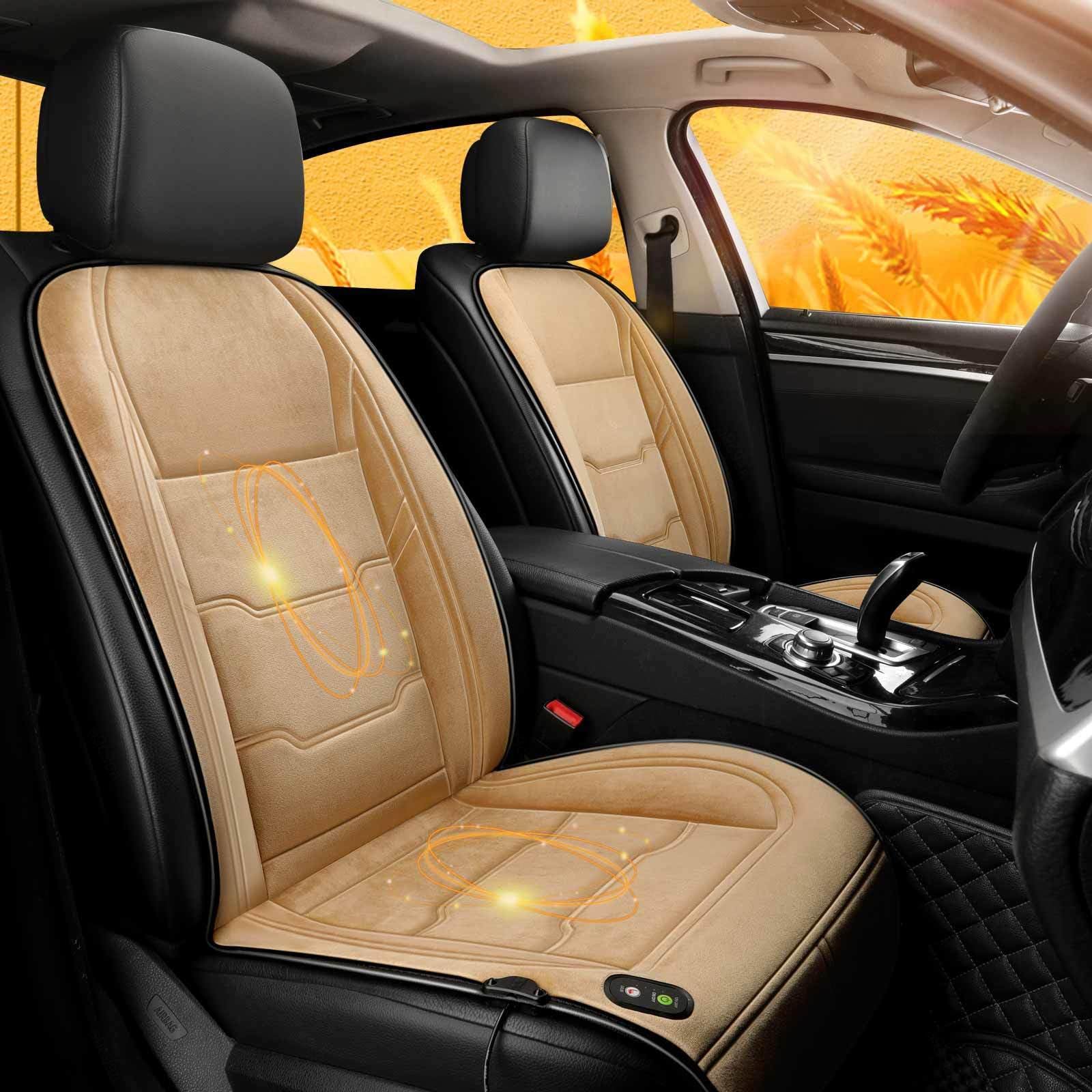 Sitzheizung Auto Auflage 2er Set Beheizbare Sitzkissen Auto 12v 2 Stück Beheizbare Autositzauflage Auto 12V/24V Universell Sitzheizung Beheizbar Sitzbezug,beige-2seats von AuMarndi