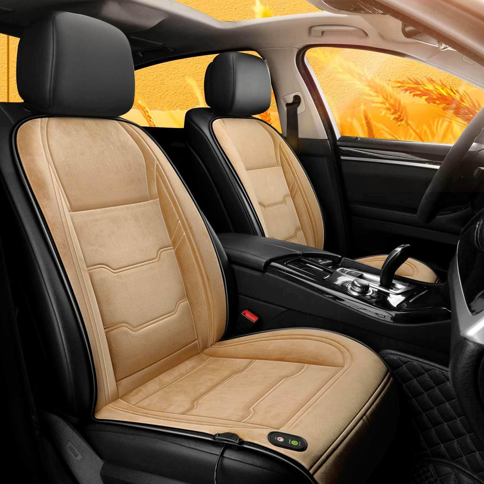 Sitzheizung Auto Auflage Beheizbare Sitzauflage Stuhl Doppelt Sitzauflag Auto Vordersitz 12V/24V Universell Sitzheizung 12v Heizung Auto Sitzauflage,beige-2seats von AuMarndi