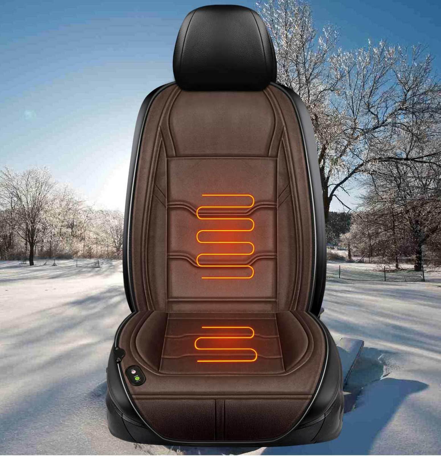 Sitzheizung Auto Grau Kfz Sitzheizung Auflage Autositzauflage Vordersitze Warm 12V/24V Universell Sitzheizung Auto Sitzbezüge,brown-1seat von AuMarndi