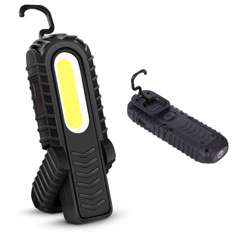 LED Arbeitsleuchte, Portable Wiederaufladbare Taschenlampe Workshop Lampe COB Inspektionsleuchten mit Haken und magnetischen base für Auto Reparatur, Garage, Camping, Notfallgebrauch (Schwarz) von AuRiver