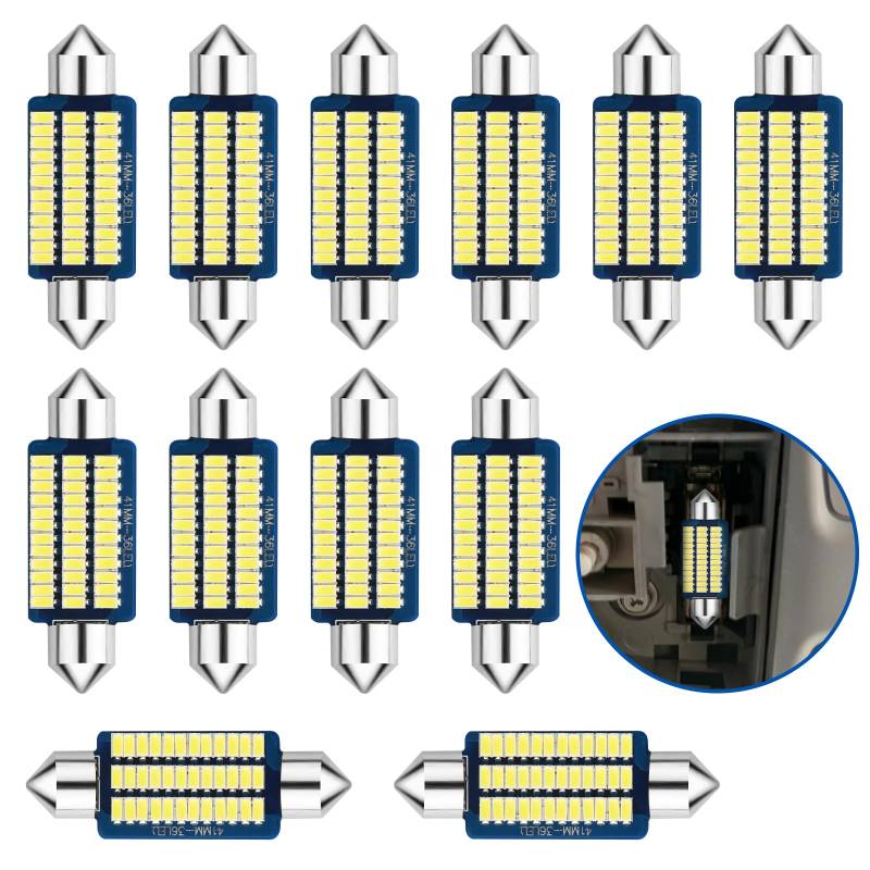 Led Innenraumbeleuchtung Auto, 12 Stück 41MM Innenbeleuchtung für Lichtkuppeln, 12V 2W Auto Innenraum Leselampe Quelle Für Autos, Lastwagen, Wohnwagen (Weiß Licht) von Aubess