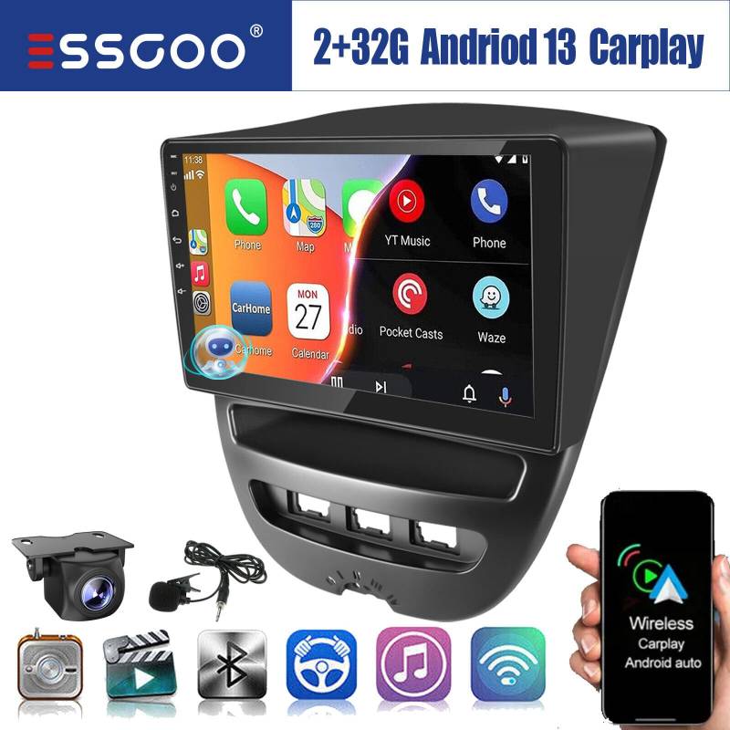 Aublinto Carplay Autoradio Android Autokompass Android Auto & Wireless CarPlay Auto Radio Touch Display mit Bluetooth WiFi GPS FM SWC USB Wohnmobile und Campingautos Speicherkarte Saugnapfhalterung von Aublinto