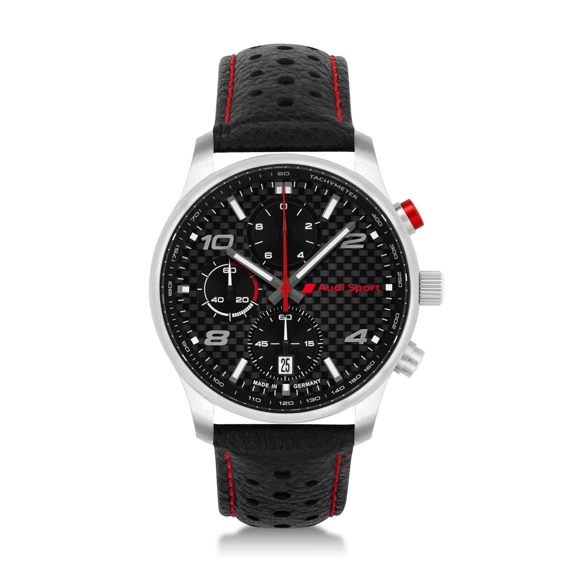 Audi Collection 3102200600 Chronograph Carbon Sport Armbanduhr Leder Uhr Herren, schwarz/Silber/rot von Audi collection