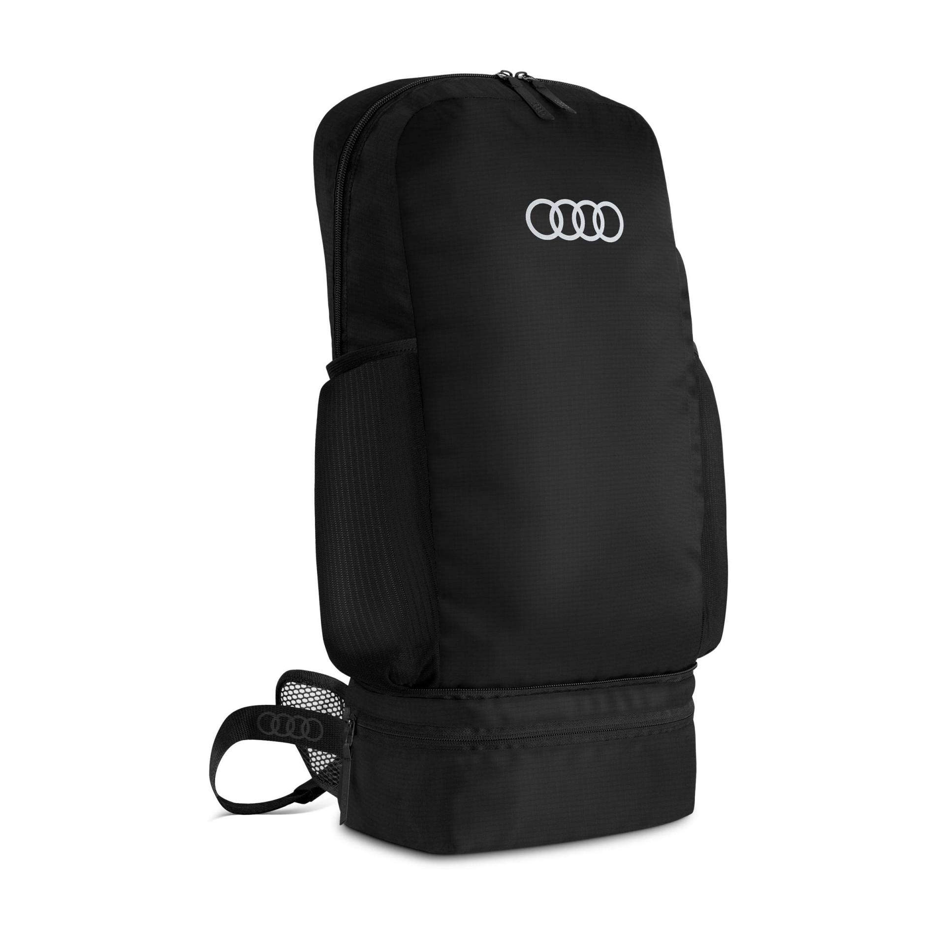 Audi collection 3152200100 Rucksack faltbar Gürteltasche Hüfttasche Faltrucksack Tasche Ringe Logo, schwarz von Audi collection