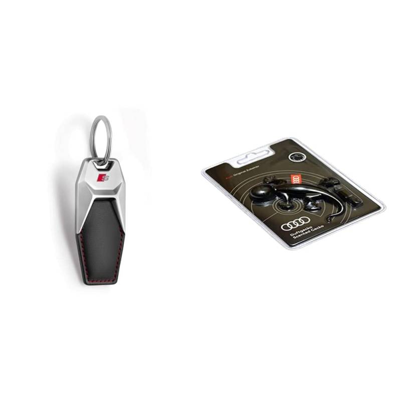 Audi 3181900700 Schlüsselanhänger S-Line Metall Leder Anhänger Keyring & Original Duftspender Duftgecko schwarz 000087009D von Audi