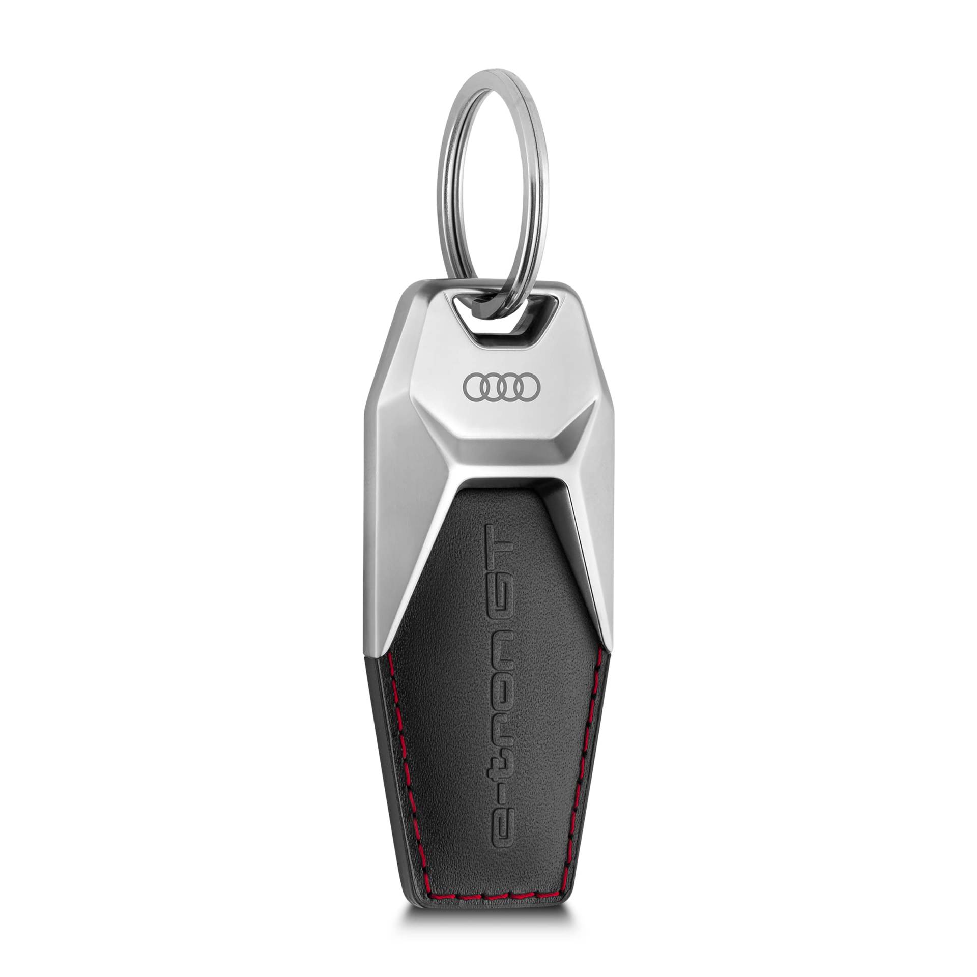 Audi 3182100300 Schlüsselanhänger e-tron GT Metall Leder Anhänger Keyring Gravur, schwarz/silber/rot, Einheitsgröße von Audi