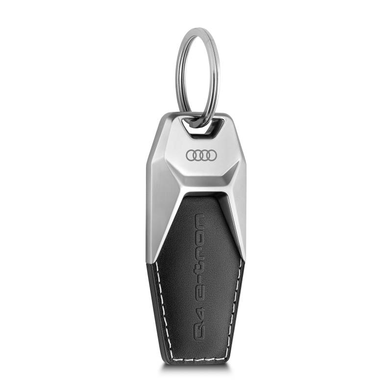 Audi 3182100301 Schlüsselanhänger Q4 e-tron Metall Leder Anhänger Keyring Gravur, schwarz/silber, Einheitsgröße von Audi