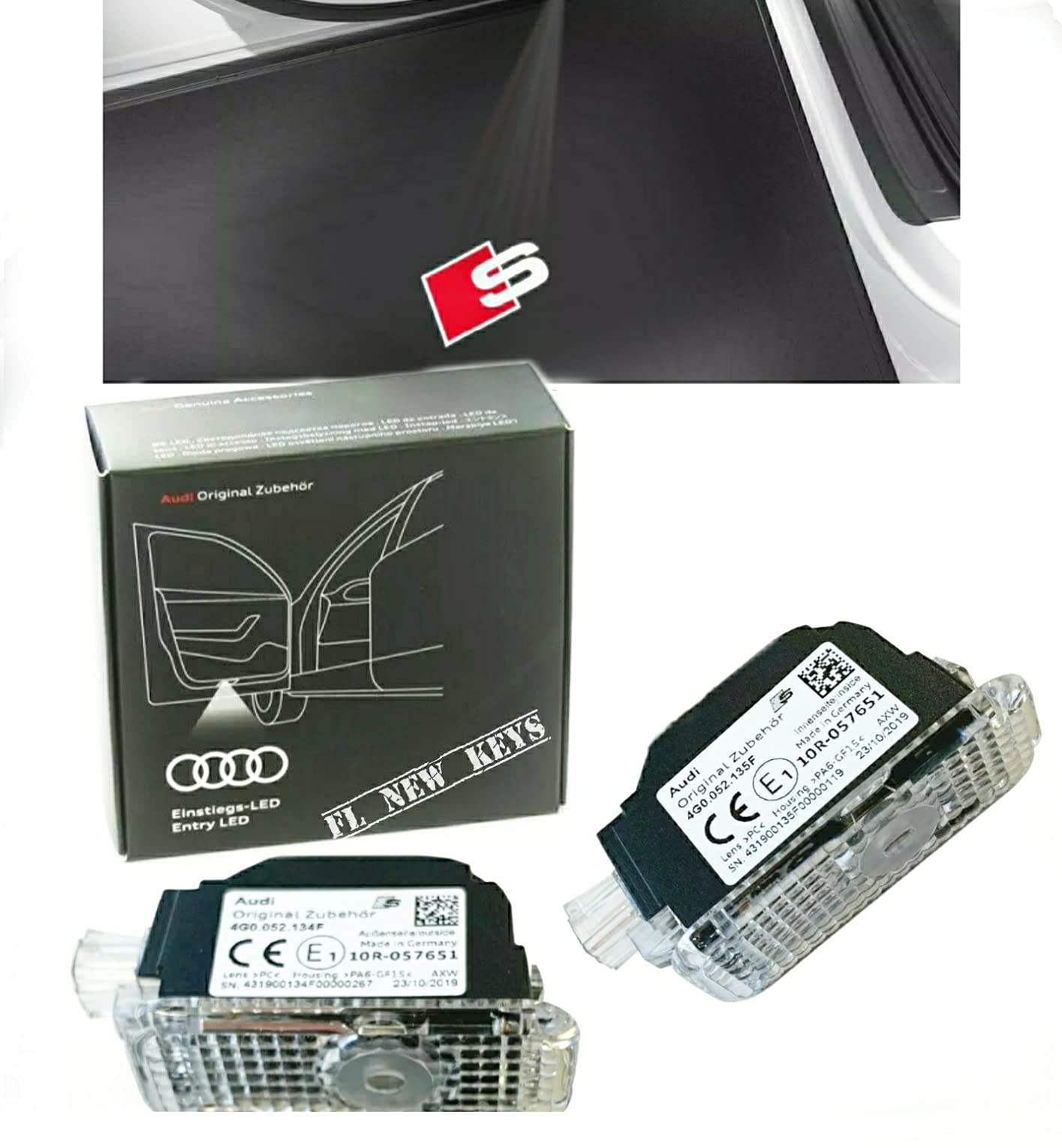 Audi 4G0052133J Einstiegsleuchten LED Projektor S-Logo Raute Einstiegsbeleuchtung Projektion, rot/weiß von Audi