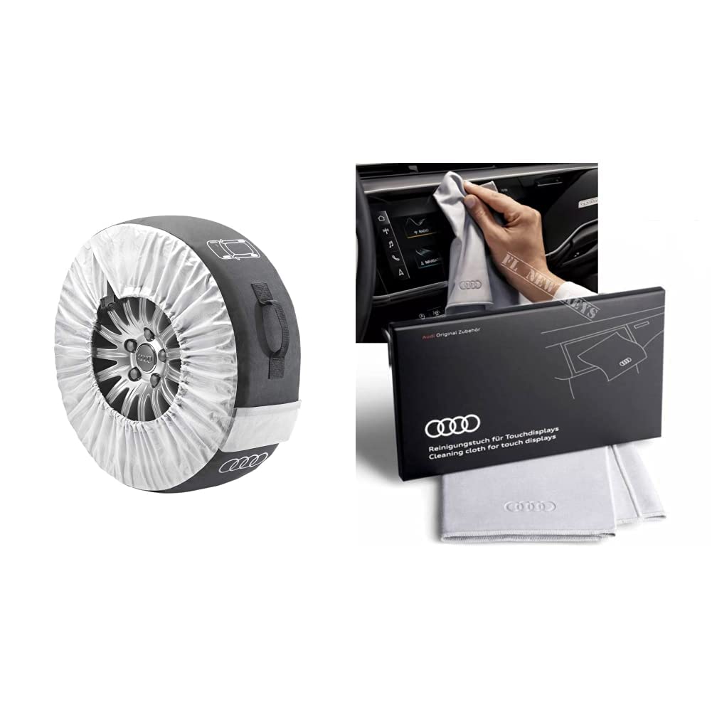 Audi 4M8071156 Reifentaschen XXL (bis 22 Zoll) Felgen 4-teiliges Set Räder Rädertaschen, Set of 4 & 80A096325 Reinigungstuch für Touchdisplays, Silber, 30x30cm von Audi